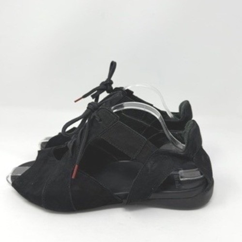 Think! Jaeh Black Suede Leather Lace Up Open Toe Flat Sandals 40